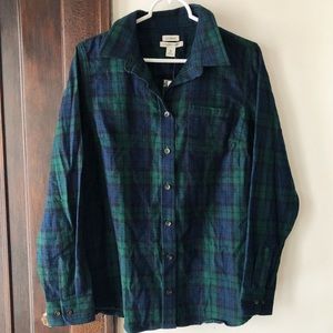 NWT LL Bean Slightly Fitted Blue/Green Flannel, M